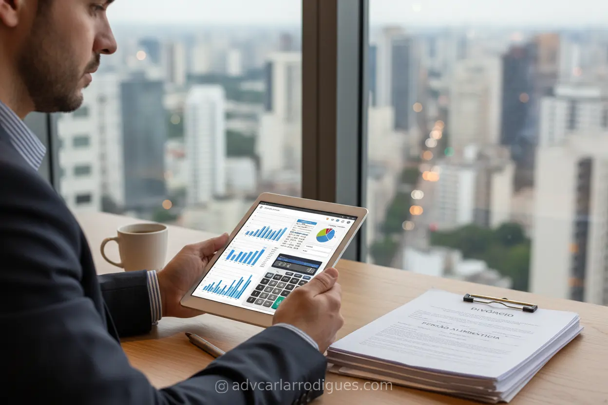 Pessoa analisando documentos para cálculo de pensão