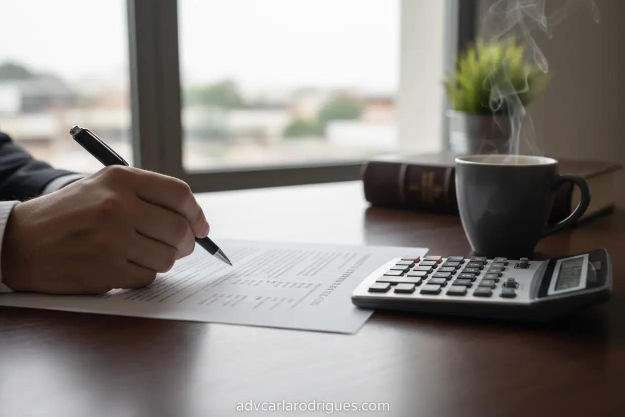 Calculadora e documentos sobre o preço do divórcio extrajudicial em São Paulo