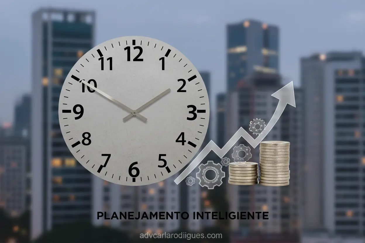 Relógio e moedas simbolizando custos e prazos de divórcio online em SP