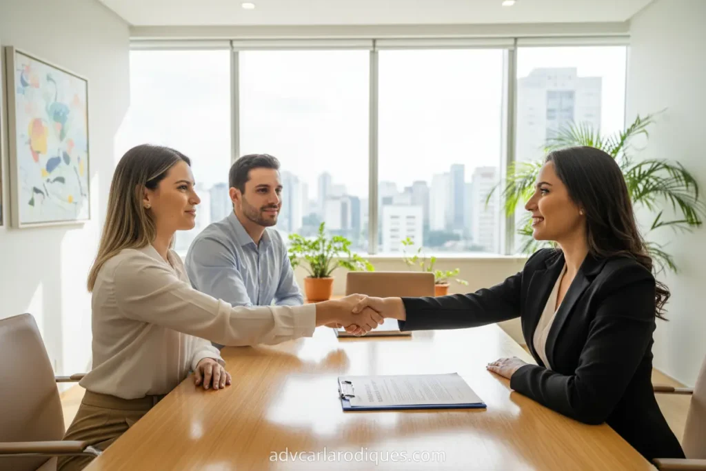 Casal e advogado em divórcio extrajudicial em São Paulo