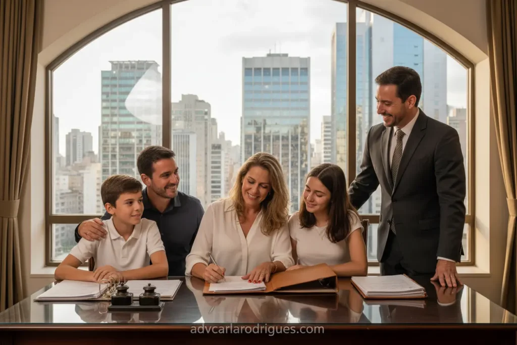 Família em cartório de São Paulo, divórcio consensual com filhos