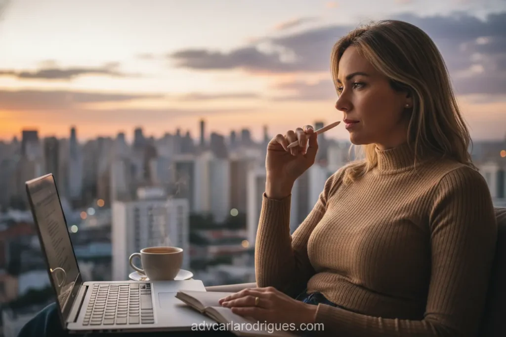 Mulher em São Paulo realizando divórcio pela internet