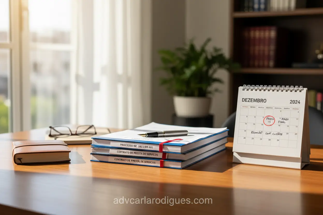 Mesa organizada com documentos e calendário para divórcio