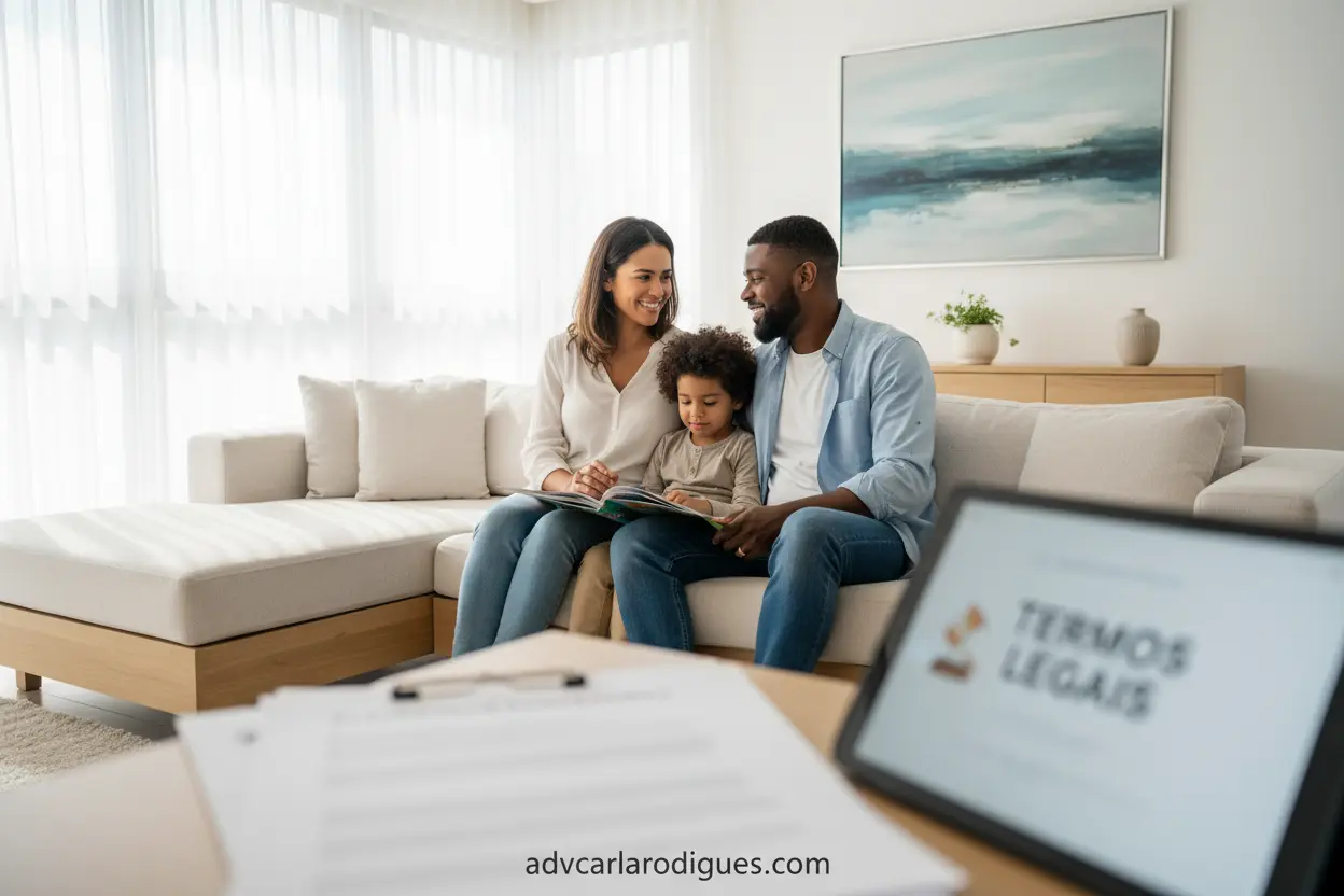 Família e Questões Legais de Divórcio Família discutindo guarda e bens no divórcio