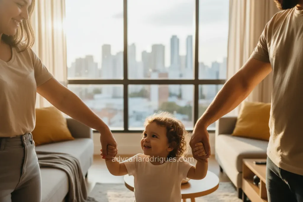 Pais e filho em ambiente acolhedor, representando a guarda dos filhos no divórcio em São Paulo.