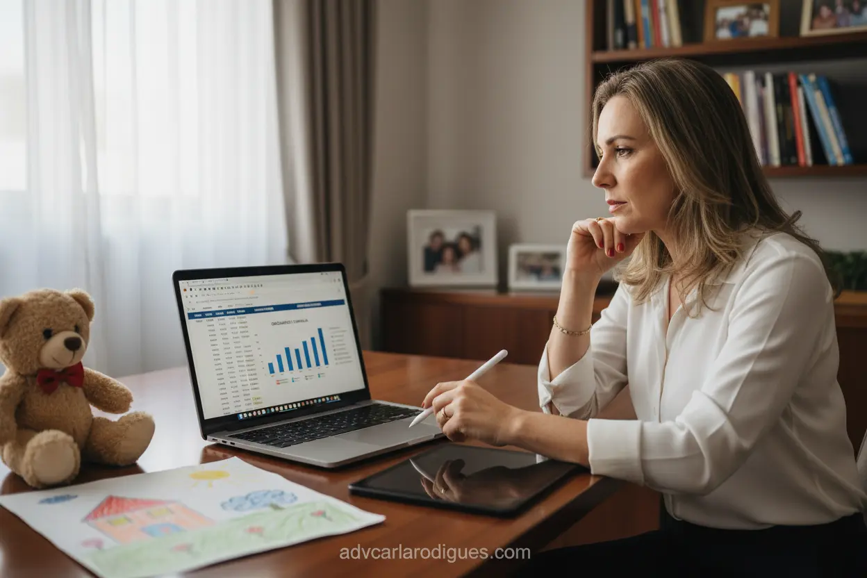 Pensão Alimentícia e Guarda Pai ou mãe revisando finanças, representando pensão alimentícia.