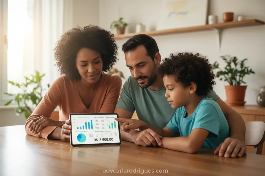 Família calculando pensão alimentícia