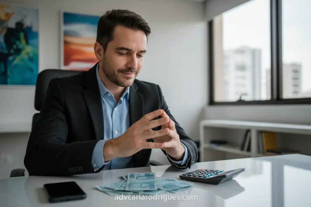 Homem preocupado com finanças e pensão alimentícia
