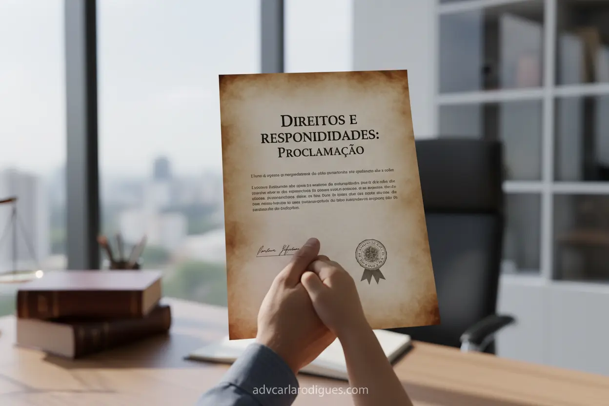 Mãos de adulto e criança segurando documento legal.