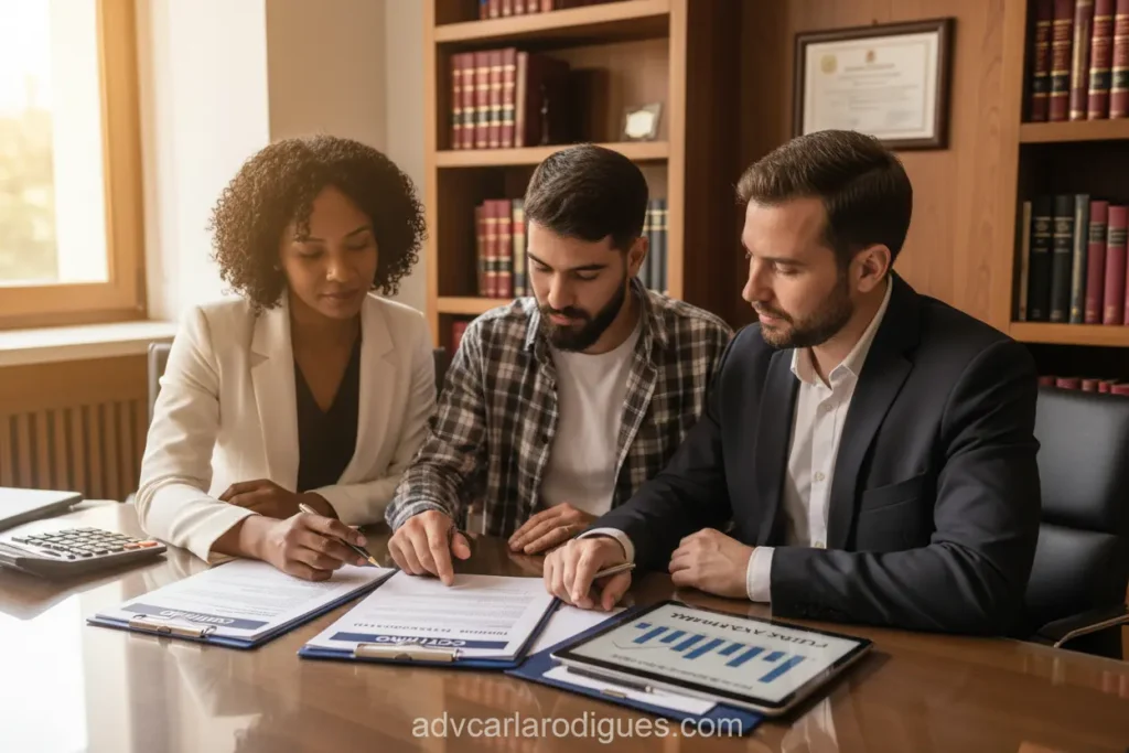 Família discutindo documentos sobre pensão alimentícia