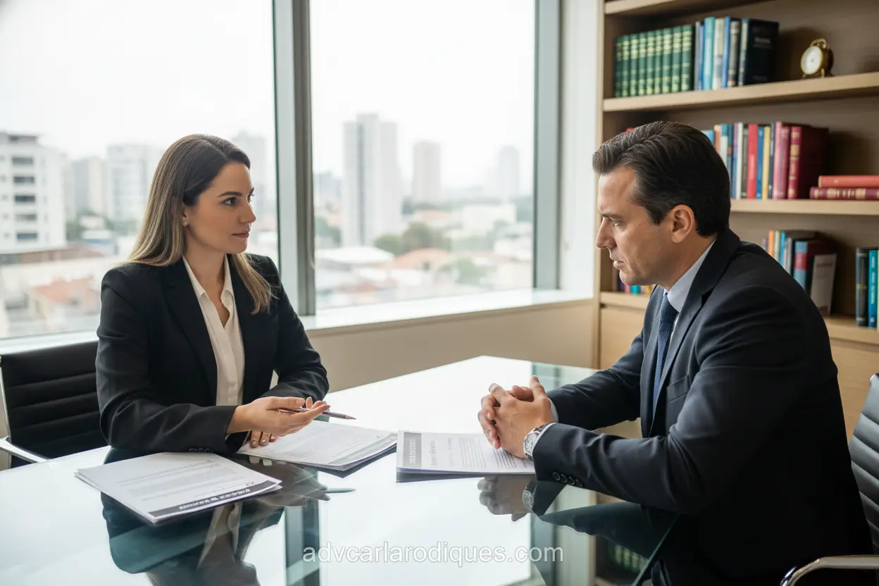 Advogada orientando cliente sobre execução de pensão