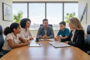 Advogado de pensão orientando família sobre direitos