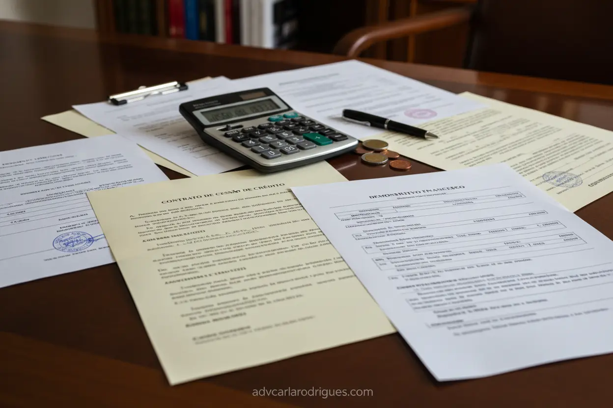 Fatores Custo Pensão Alimentícia Documentos e calculadora sobre a mesa para calcular pensão