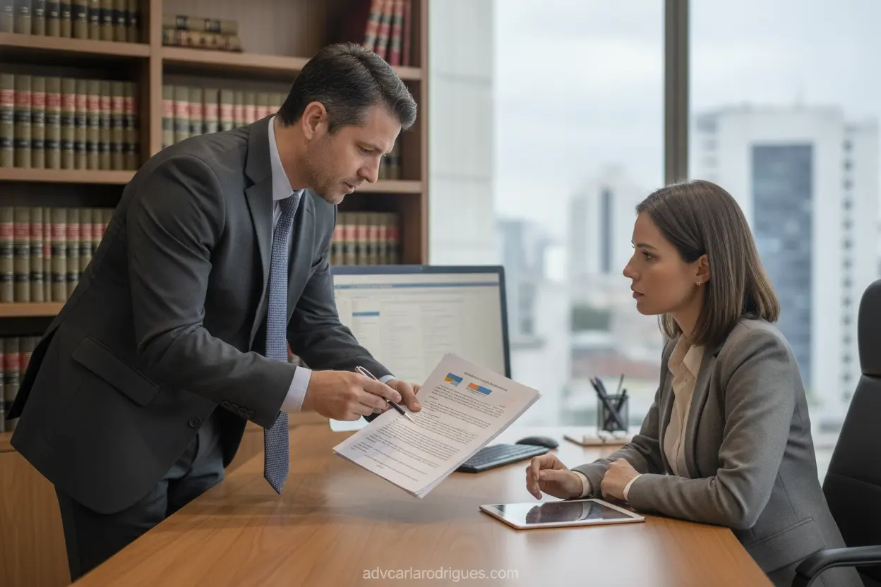 Advogado orientando cliente sobre cobrança de pensão