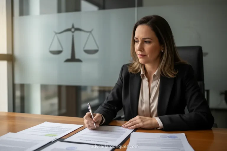 Mulher pensativa com documentos de pensão