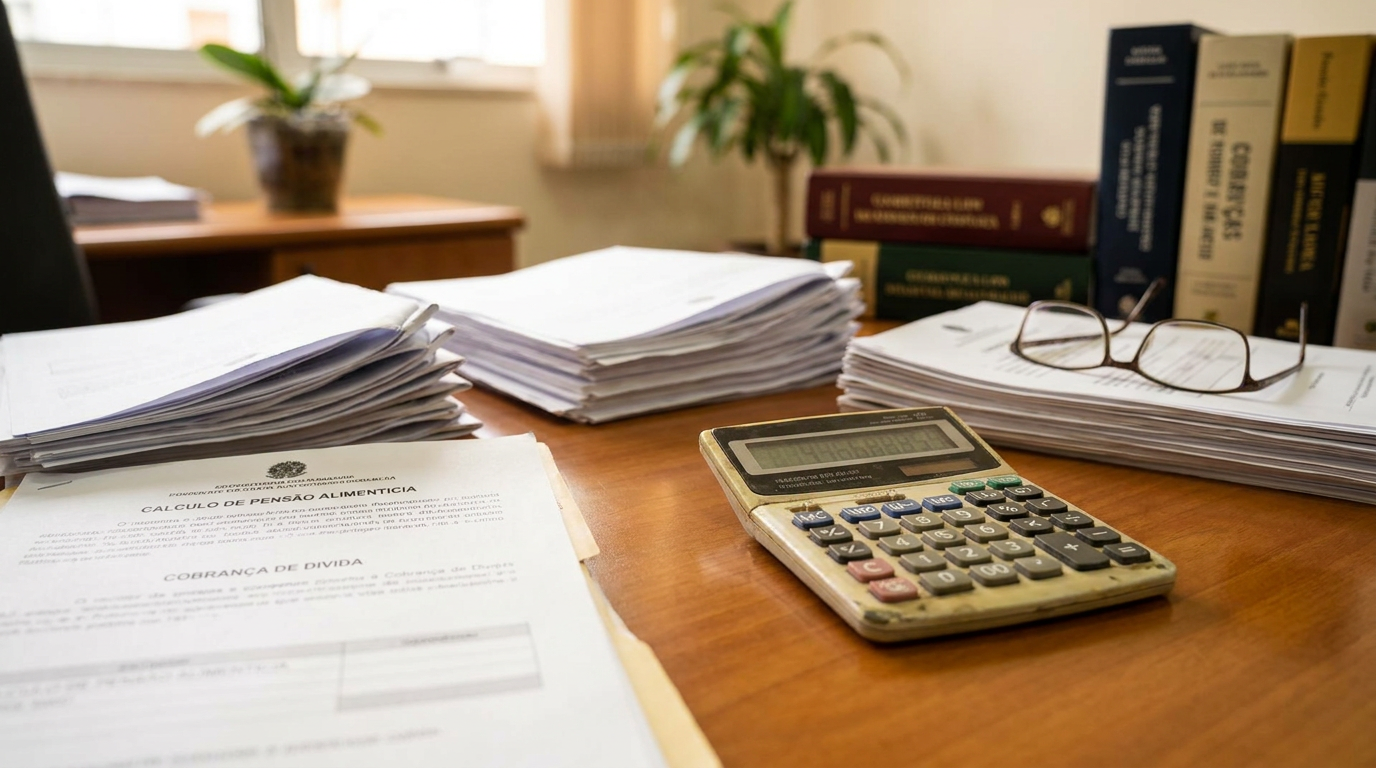 cálculo de pensão alimentícia atrasada com documentos e calculadora