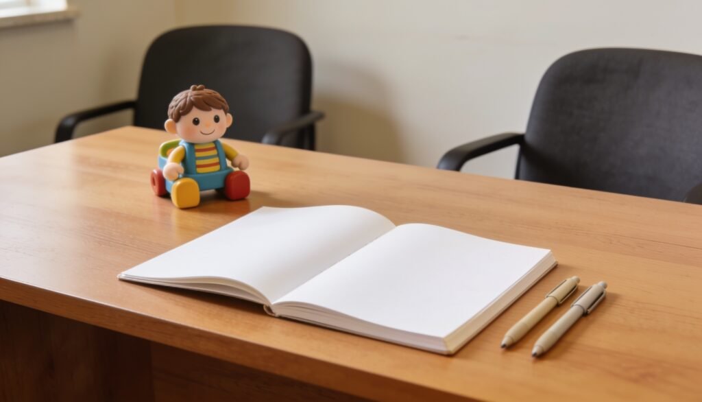 Ambiente de escritório jurídico organizado para orientação sobre guarda de filhos em São Paulo.